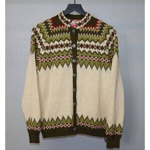 Vintage Norway Viking Knit Cardigan Sweater Metalic Button Size Large